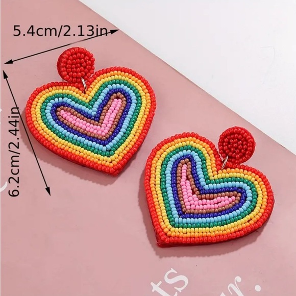 Colorful Beaded Hearts Earrings - Picture 4 of 4